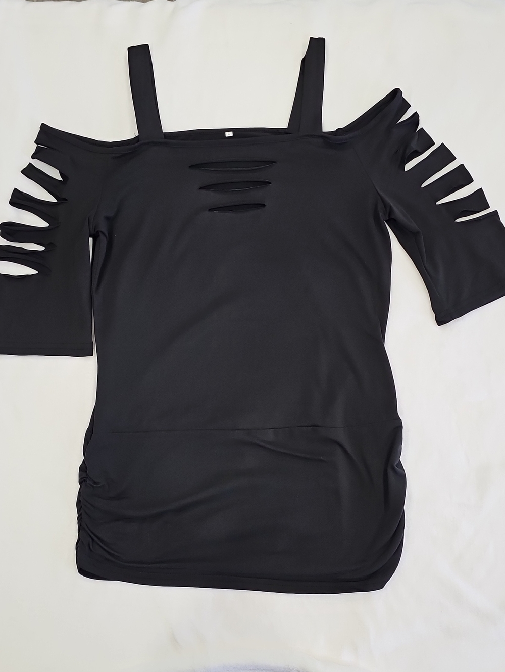 SHEIN Black Strappy Cold-Shoulder Slashed Tunic
